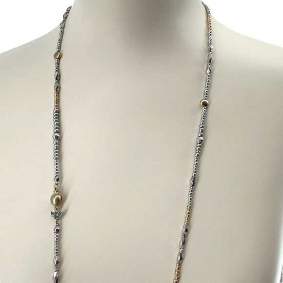 J. Jill Beaded Necklace Pomegranate Pearl Pear Charm Long Silver Gold Tone Boho - Picture 4 of 13
